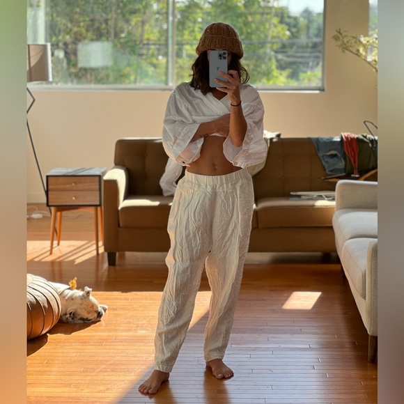 Black Crane Linen Harem Pants - Picture 2 of 8